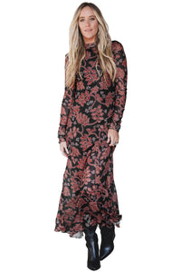 KaleaBoutique Stylish Retro Floral Print Long Sleeve Casual Mesh Dress - KaleaBoutique.com