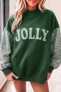 Gingham Plaid Sleeve Colorblock Oversized Pullover Sweatshirt - KaleaBoutique.com