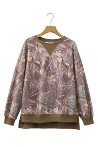KaleaBoutique Comfortable Abstract Camo Print Color Block Detail Baggy Pullover Sweatshirt - KaleaBoutique.com