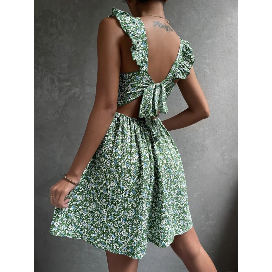 Women's Square-Neck Ruffle-Strap A-Line Mini Dress - KaleaBoutique.com