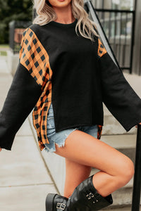 KaleaBoutique Stylish Patchwork Plaid Pumpkin Face Long Sleeve Top - KaleaBoutique.com