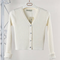 Women's Cropped Ribbed V-Neck Button-Front Cardigan - KaleaBoutique.com