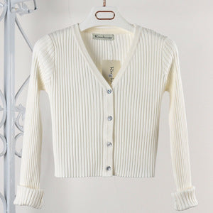 Women's Cropped Ribbed V-Neck Button-Front Cardigan - KaleaBoutique.com