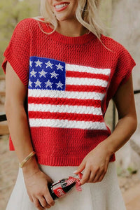 KaleaBoutique Stylish Flag Graphic Short Sleeve Sweater Top - KaleaBoutique.com