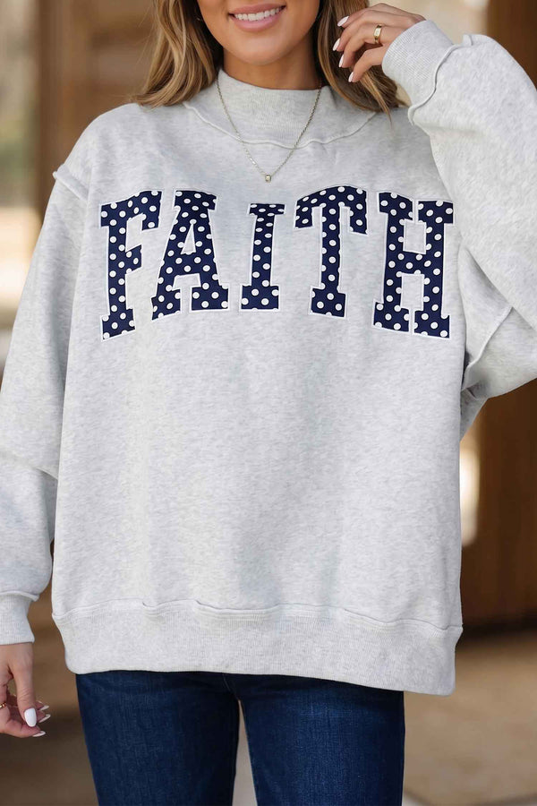 KaleaBoutique Comfortable High Neck Polka Dot Slogan Printed Baggy Sweatshirt - KaleaBoutique.com