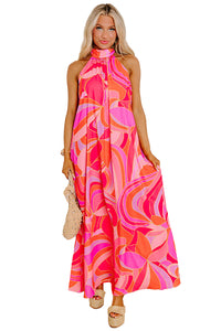 KaleaBoutique Stylish Abstract Printed High Neck Knotted Nape Sleeveless Maxi Dress - KaleaBoutique.com