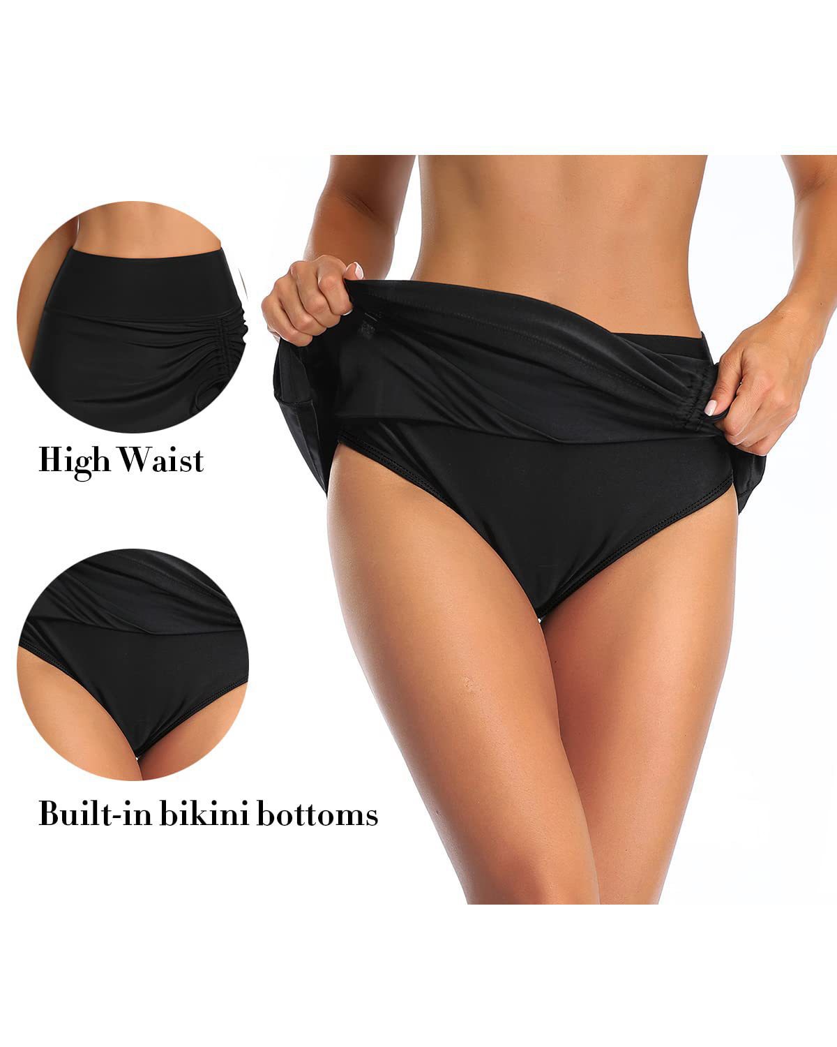 Women's High-Waist Side Tie Swim Skirt with Built-In Briefs - KaleaBoutique.com