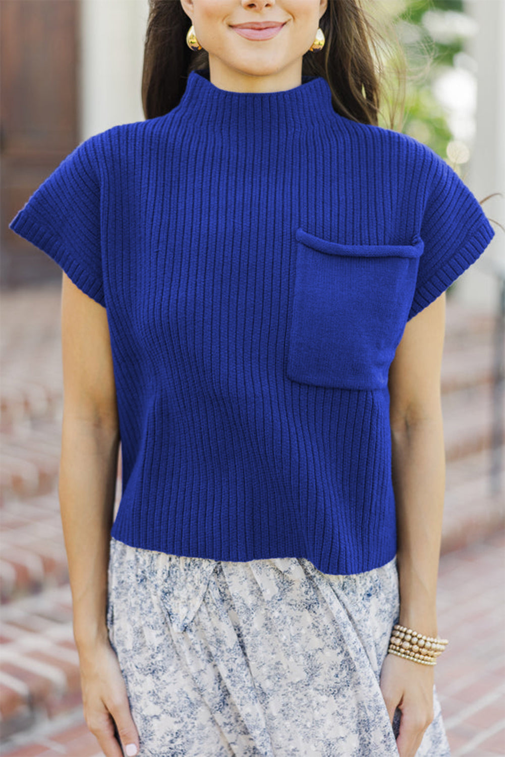 KaleaBoutique Comfortable Patch Pocket Ribbed Knit Short Sleeve Sweater - KaleaBoutique.com