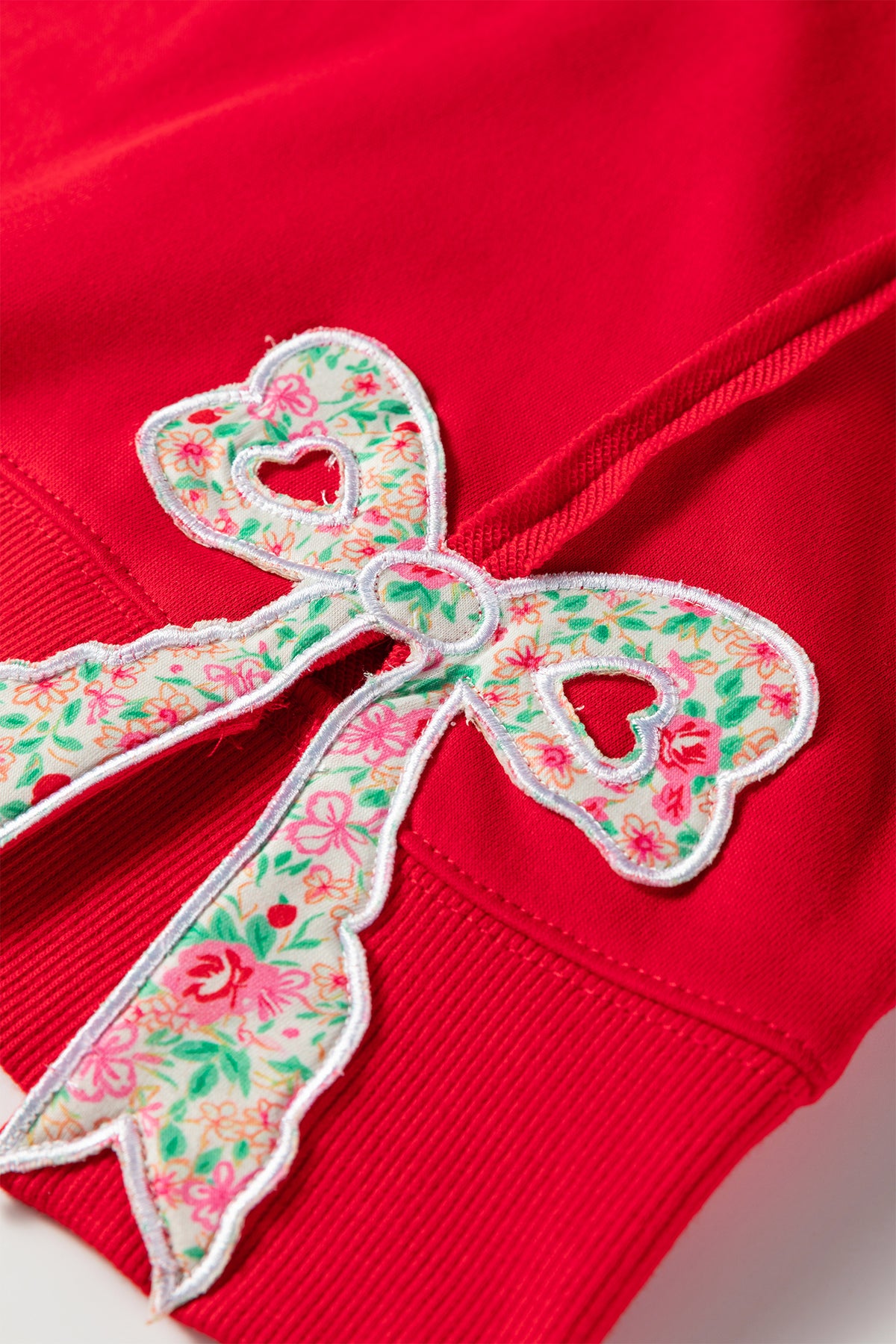 Floral Bow Patched Exposed Seam Patchwork Slit Baggy Sweatshirt - KaleaBoutique.com