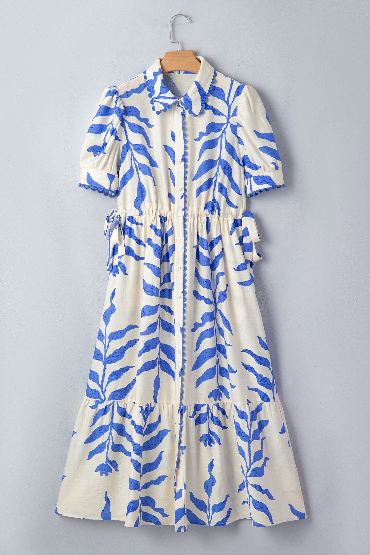 KaleaBoutique Stylish Leafy Botanical Print Side Tie Button Down Maxi Dress - KaleaBoutique.com