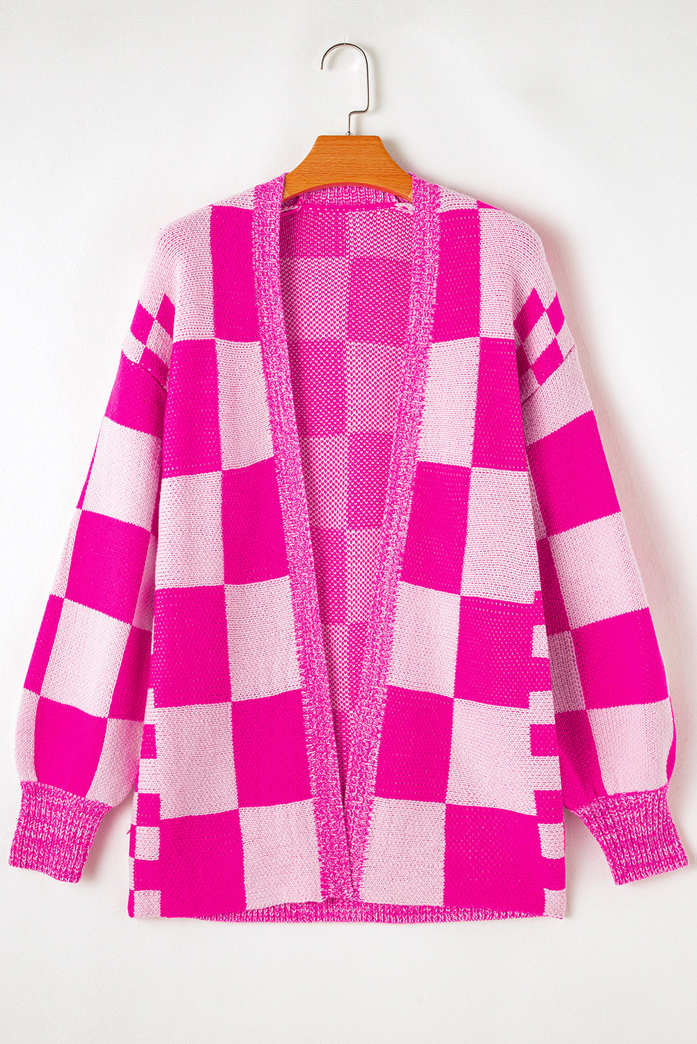 KaleaBoutique Stylish Checkered Printed Ribbed Trim Open Front Cardigan - KaleaBoutique.com