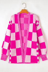 KaleaBoutique Stylish Checkered Printed Ribbed Trim Open Front Cardigan - KaleaBoutique.com