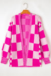 KaleaBoutique Stylish Checkered Printed Ribbed Trim Open Front Cardigan - KaleaBoutique.com