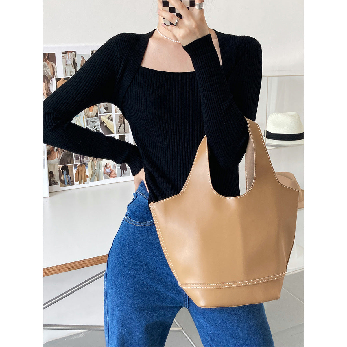 Women's Ribbed Square-Neck Long-Sleeve Pullover Top - KaleaBoutique.com