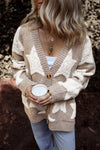 KaleBoutique Stylish Sherpa Star Pattern Textured Sweater Cardigan with Pockets - KaleaBoutique.com
