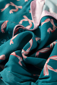 KaleaBoutique Stylish Ribbon Bow Print Silky Long Sleeve Shirt and Shorts 2pcs Pajama Set - KaleaBoutique.com