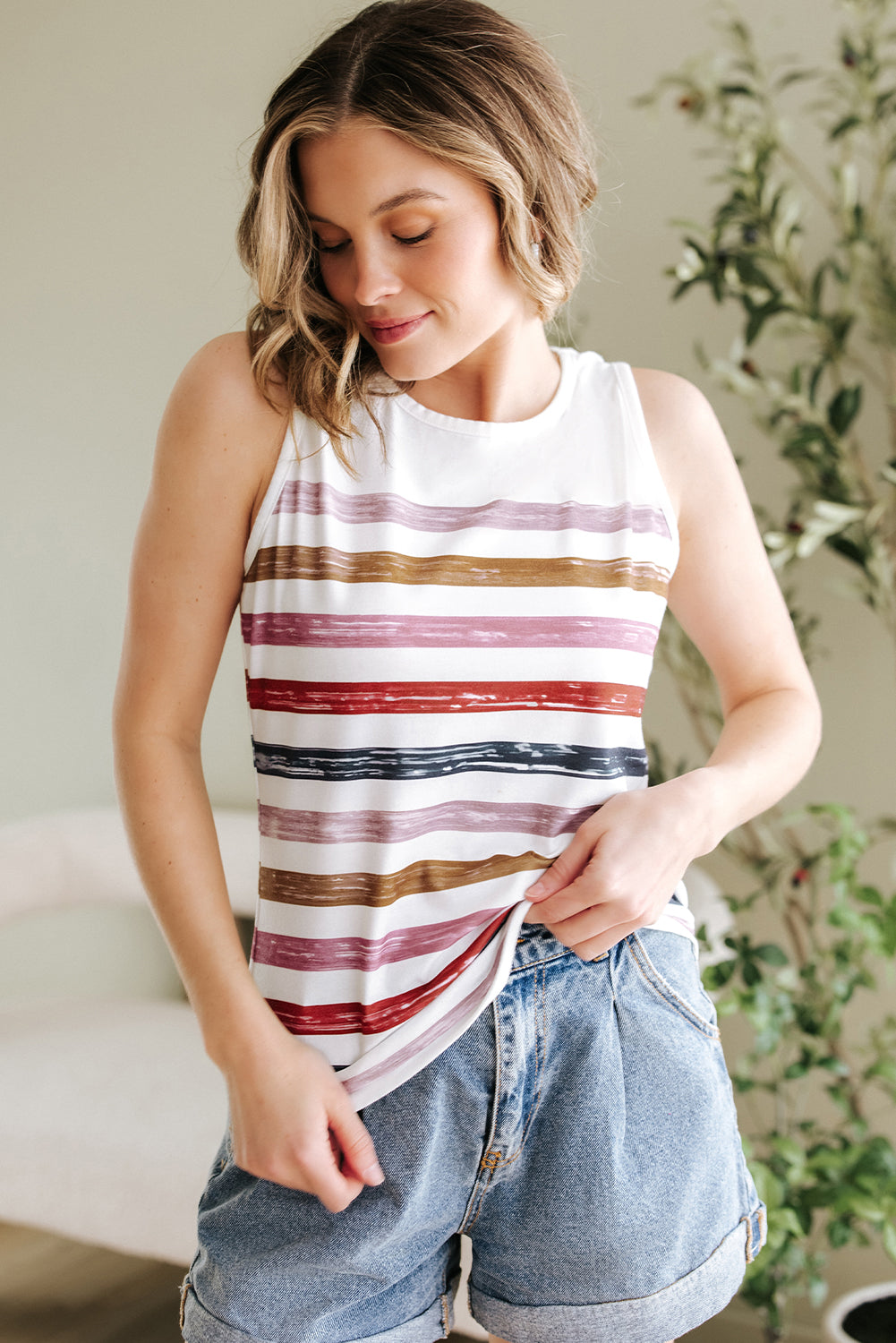 Rainbow Round Neck Tank Top - KaleaBoutique.com
