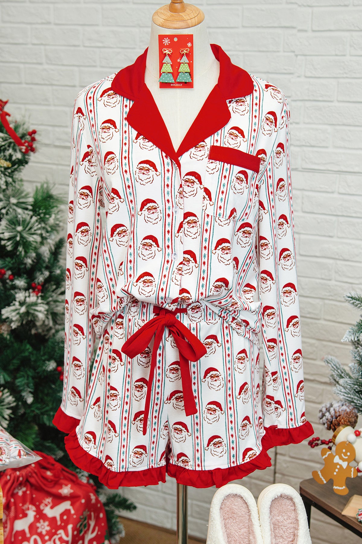 KaleaBoutique Stylish Santa & Stripes Ruffle PJ Set - KaleaBoutique.com