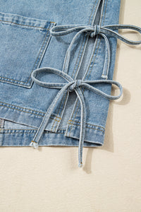 Multi Patched Pockets Side Tie up Boyfriend Style Denim Jacket - KaleaBoutique.com
