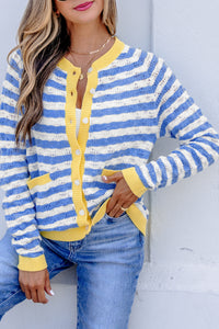 KaleaBoutique Comfortable Striped Colorblock Button Front Long Sleeve Loose Fit Knit Cardigan - KaleaBoutique.com