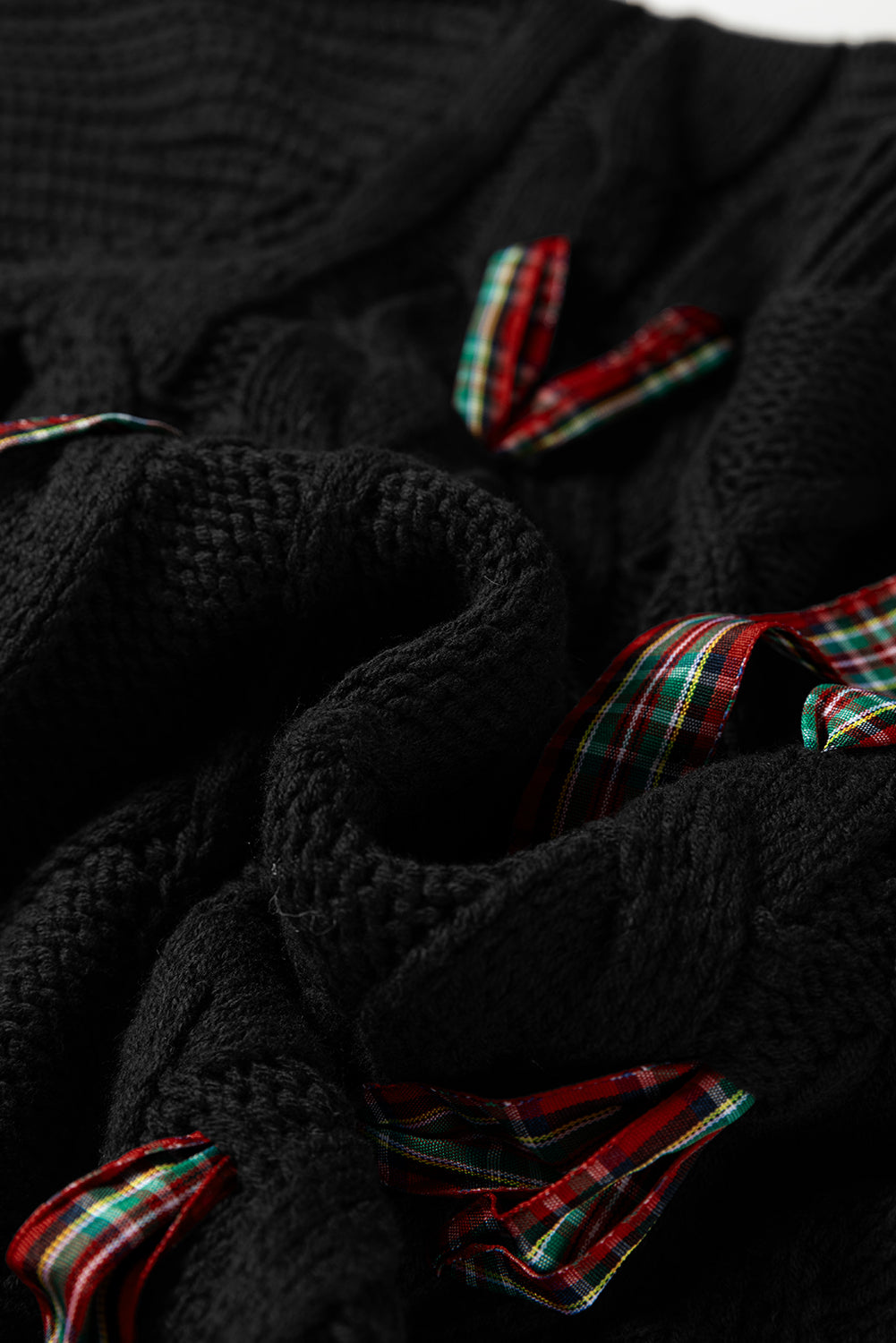 KaleaBoutique Comfortable Plaid Lace up Detail Christmas Holiday Puff Short Sleeve Sweater - KaleaBoutique.com