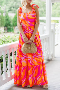 KaleaBoutique Stylish Abstract Print Knotted Shoulder High Waist Maxi Dress - KaleaBoutique.com