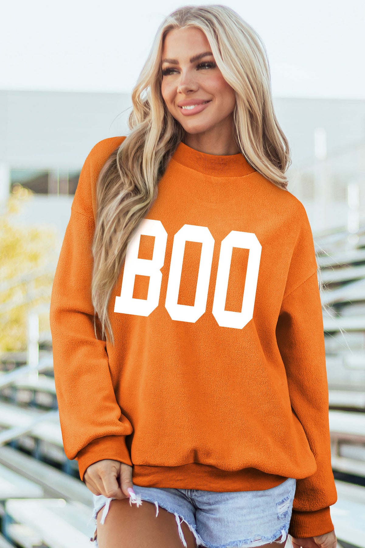 Orange SPOOKY & BOO Reversible Mock Neck Halloween Sweatshirt - KaleaBoutique.com