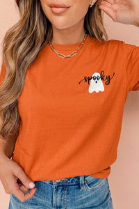Orange Embroidered Spooky Ghost Halloween Graphic Tee - KaleaBoutique.com
