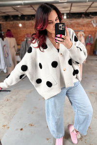 KaleaBoutique Stylish Polka Dot Button Front Oversized V Neck Cardigan - KaleaBoutique.com