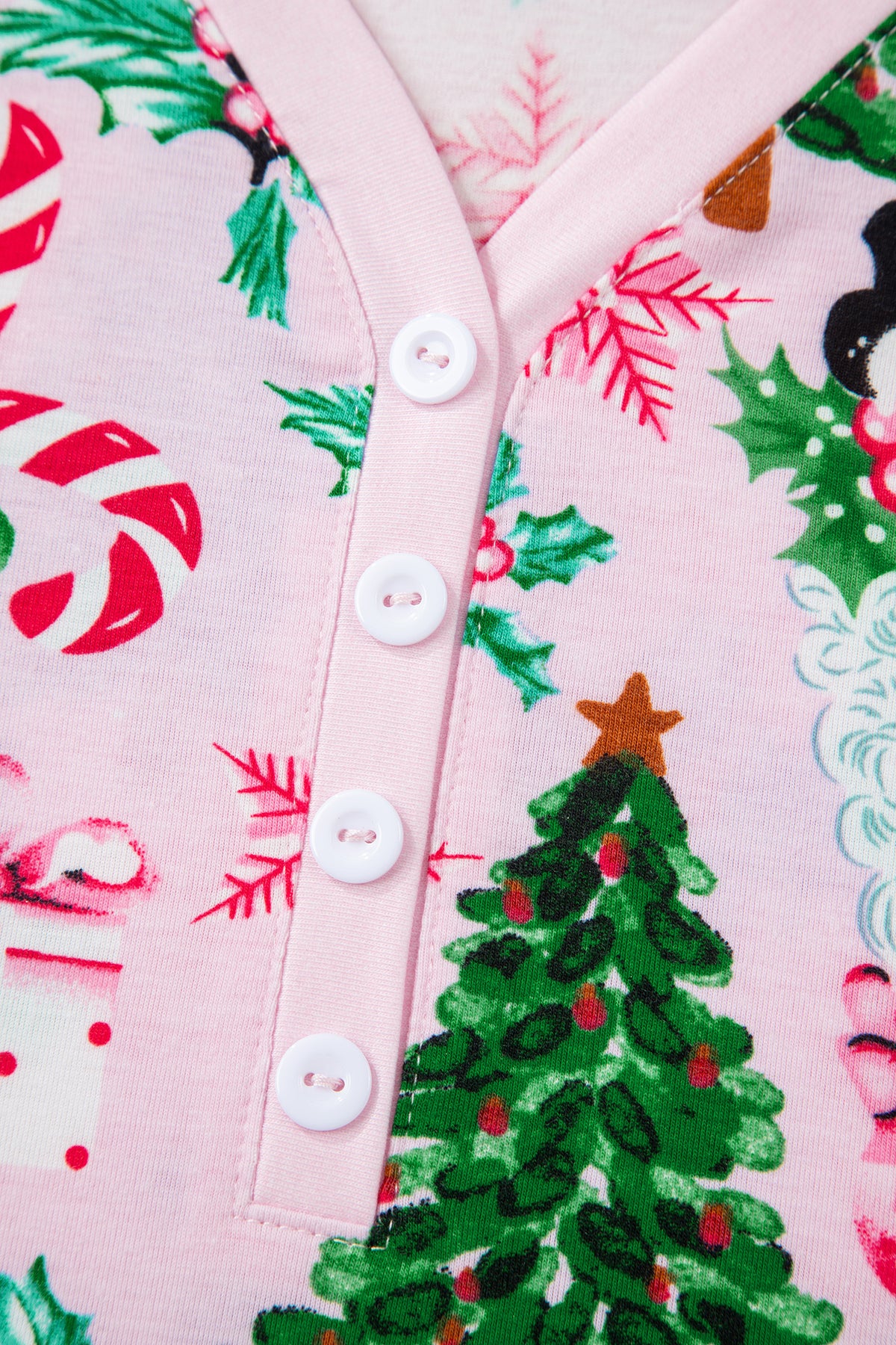 KaleaBoutique Comfortable Christmas Pattern Button V Neck Pullover Drawstring Pants 2pcs Lounge Set - KaleaBoutique.com