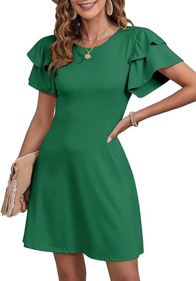 Women's Round-Neck Layered Flutter-Sleeve A-Line Dress - KaleaBoutique.com