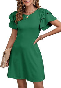 Women's Round-Neck Layered Flutter-Sleeve A-Line Dress - KaleaBoutique.com