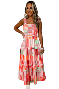 KaleaBoutique Stylish Mix Striped Wide Straps Smocked Tiered Maxi Dress - KaleaBoutique.com
