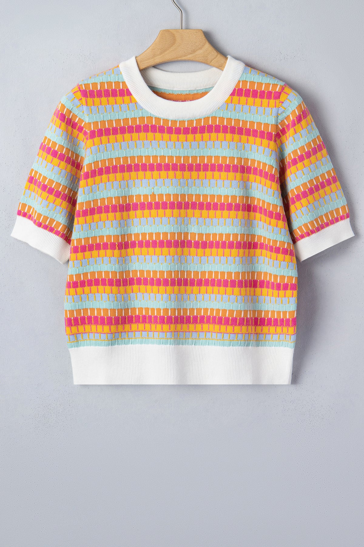 KaleaBoutique Stylish Abstract Striped Knit Short Sleeve Sweater - KaleaBoutique.com