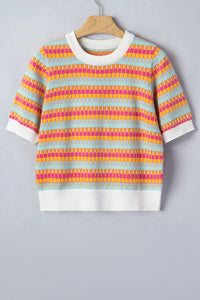KaleaBoutique Stylish Abstract Striped Knit Short Sleeve Sweater - KaleaBoutique.com