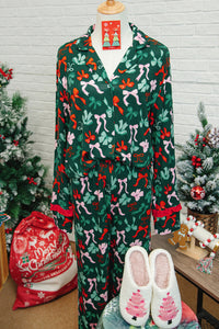 KaleaBoutique Stylish Festive Bow Print 2pcs Pajama Pant Set - KaleaBoutique.com