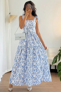 KaleaBoutique Stylish Floral Print Knot Straps High Waist Flared Maxi Dress - KaleaBoutique.com