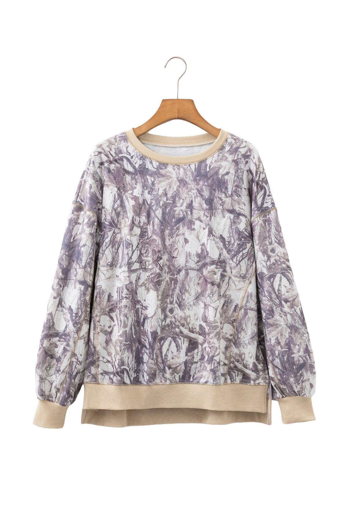 KaleaBoutique Comfortable Abstract Camo Print Colorblock Trim Side Split Tunic Sweatshirt - KaleaBoutique.com