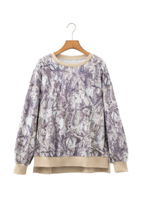 KaleaBoutique Comfortable Abstract Camo Print Colorblock Trim Side Split Tunic Sweatshirt - KaleaBoutique.com