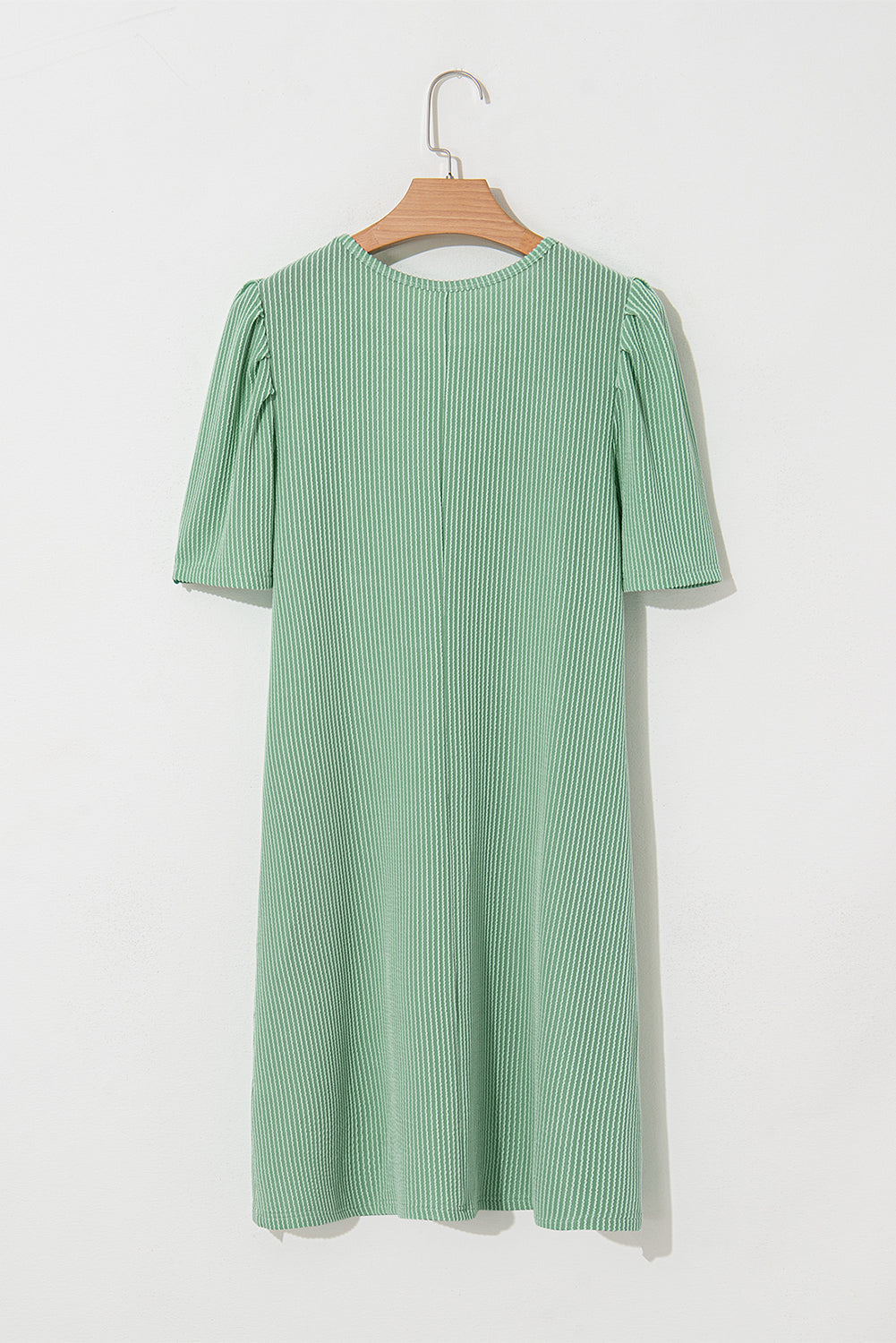Corded Knit Crew Neck Puff Sleeve Shift Mini Dress - KaleaBoutique.com
