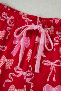 KaleaBoutique Stylish Sweet Bow Print Ruffled Short Sleeve Shirt Shorts 2pcs Pajama Set - KaleaBoutique.com