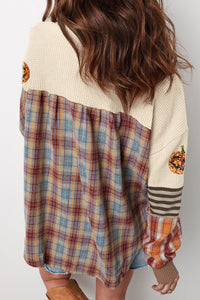 Beige Sequin Pumpkin Henley Waffle Top - KaleaBoutique.com