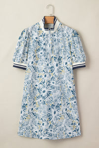 KaleaBoutique Stylish Floral Print Striped Webbing Patchwork Collar Short Sleeve Mini Dress - KaleaBoutique.com