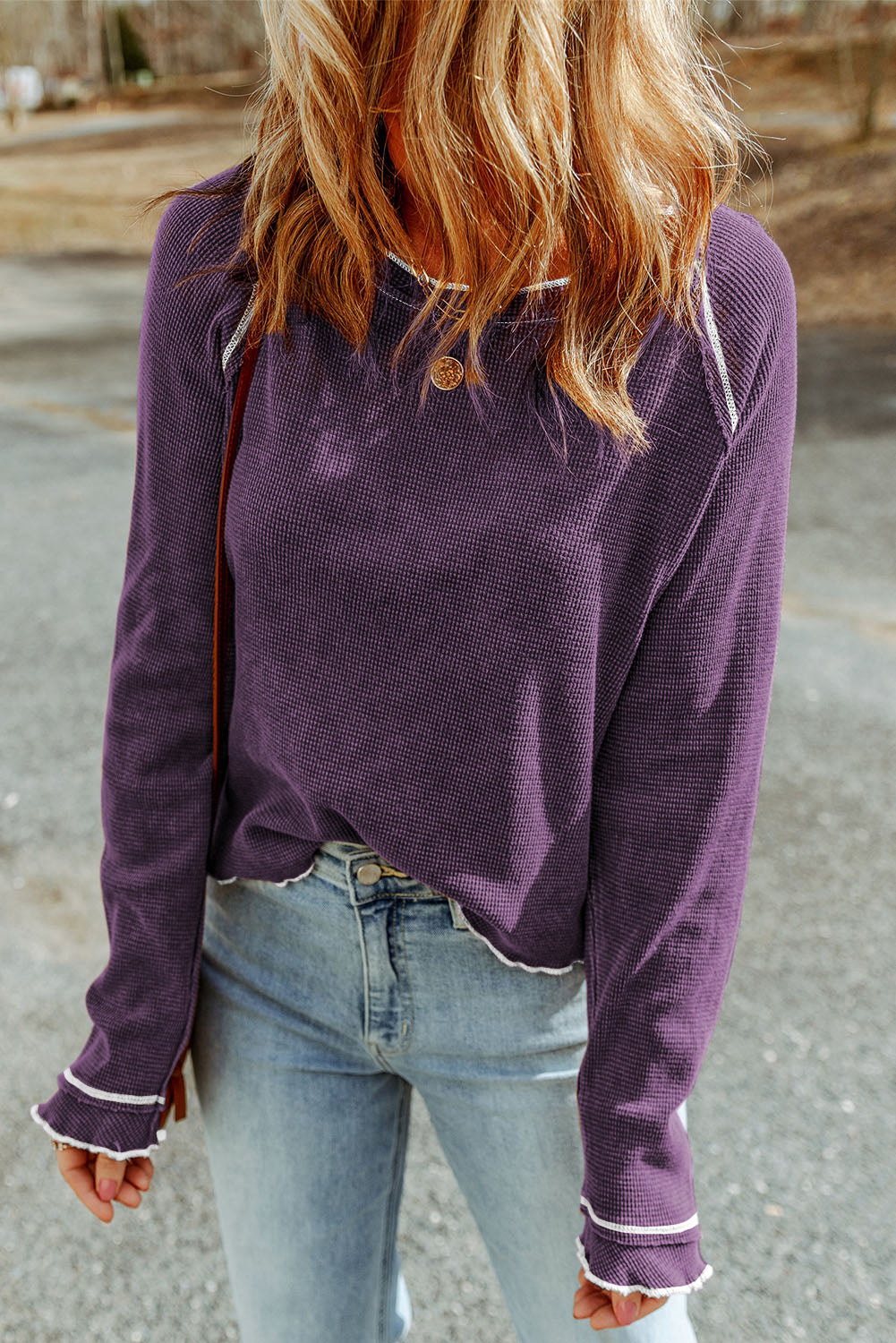 KaleaBoutique Stylish Textured Round Neck Long Sleeve Top - KaleaBoutique.com