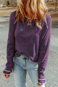 KaleaBoutique Stylish Textured Round Neck Long Sleeve Top - KaleaBoutique.com