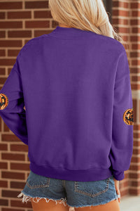 Purple Sequin Pumpkin SPOOKY Mock Neck Halloween Sweatshirt - KaleaBoutique.com