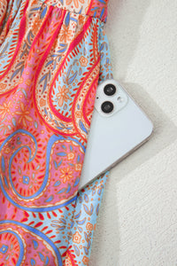 KaleaBoutique Comfortable Paisley Print V-Neck Short Sleeve Boho Maxi Dress with Ruffle Details - KaleaBoutique.com