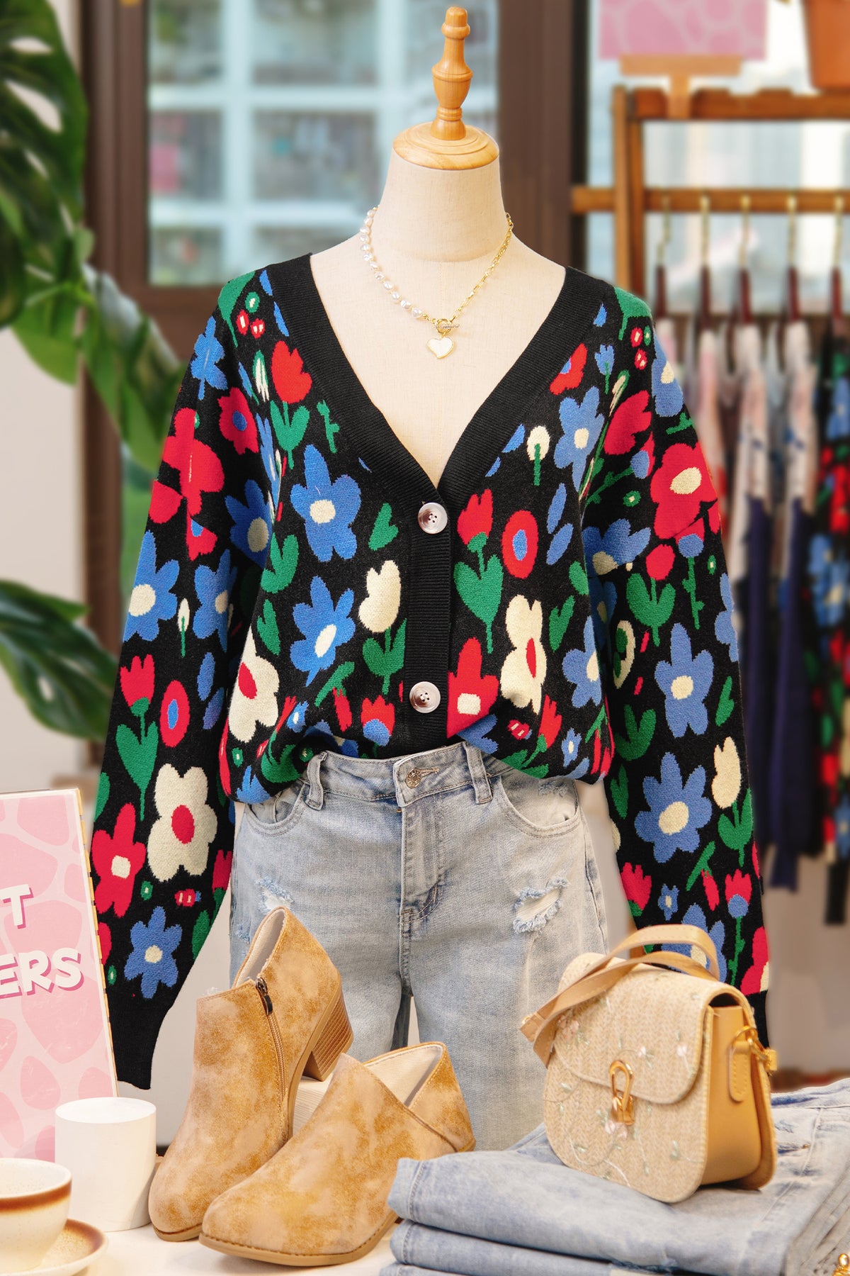 KaleaBoutique Stylish Floral Print V Neck Buttoned Short Cardigan Sweater - KaleaBoutique.com