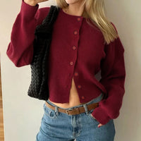 Women's Round-Neck Button-Front Cardigan with Ribbed Trim - KaleaBoutique.com