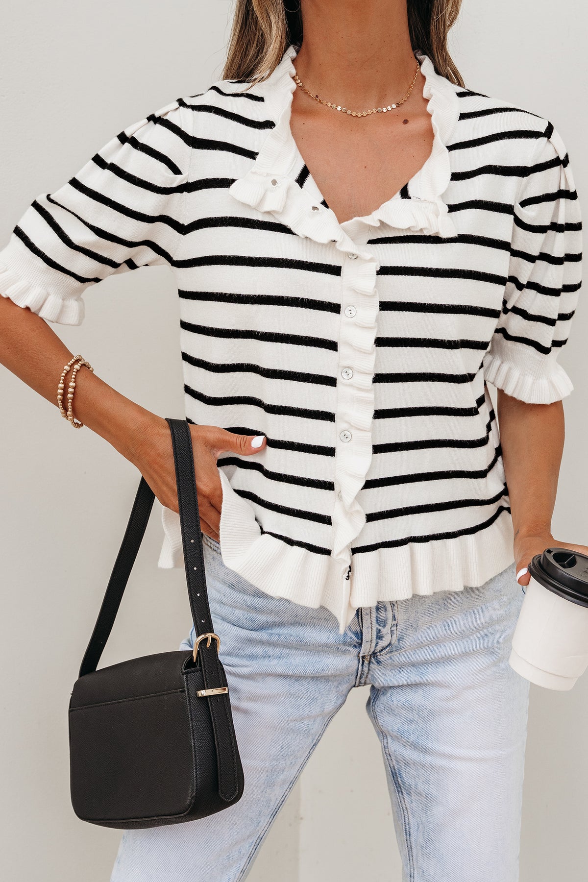 KaleaBoutique Comfortable Ruffle Trim Button Down Knit Short Sleeve Sweater Cardigan - KaleaBoutique.com